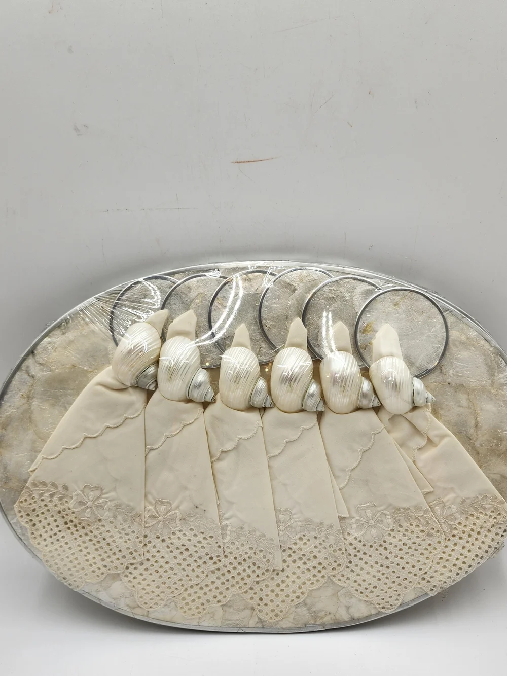 Vintage Mother of Pearl  Shell Placemat Coaster  Napkin Ring Set New Capiz
